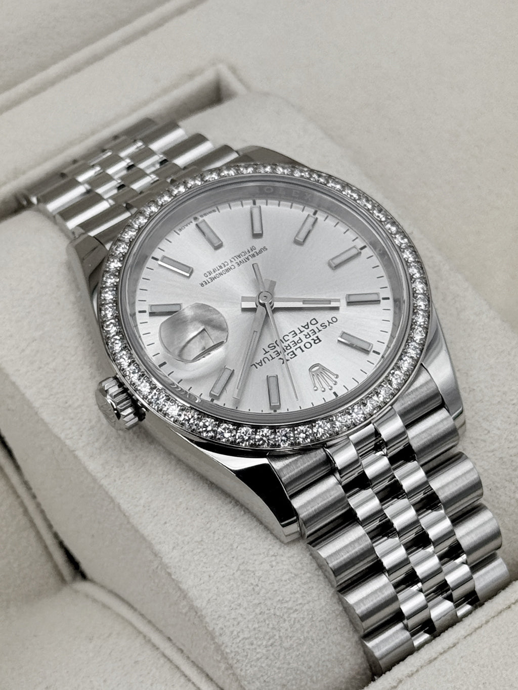 2021 Rolex Datejust 36mm 126284RBR Stainless Steel Jubilee Diamond Bezel Silver Dial