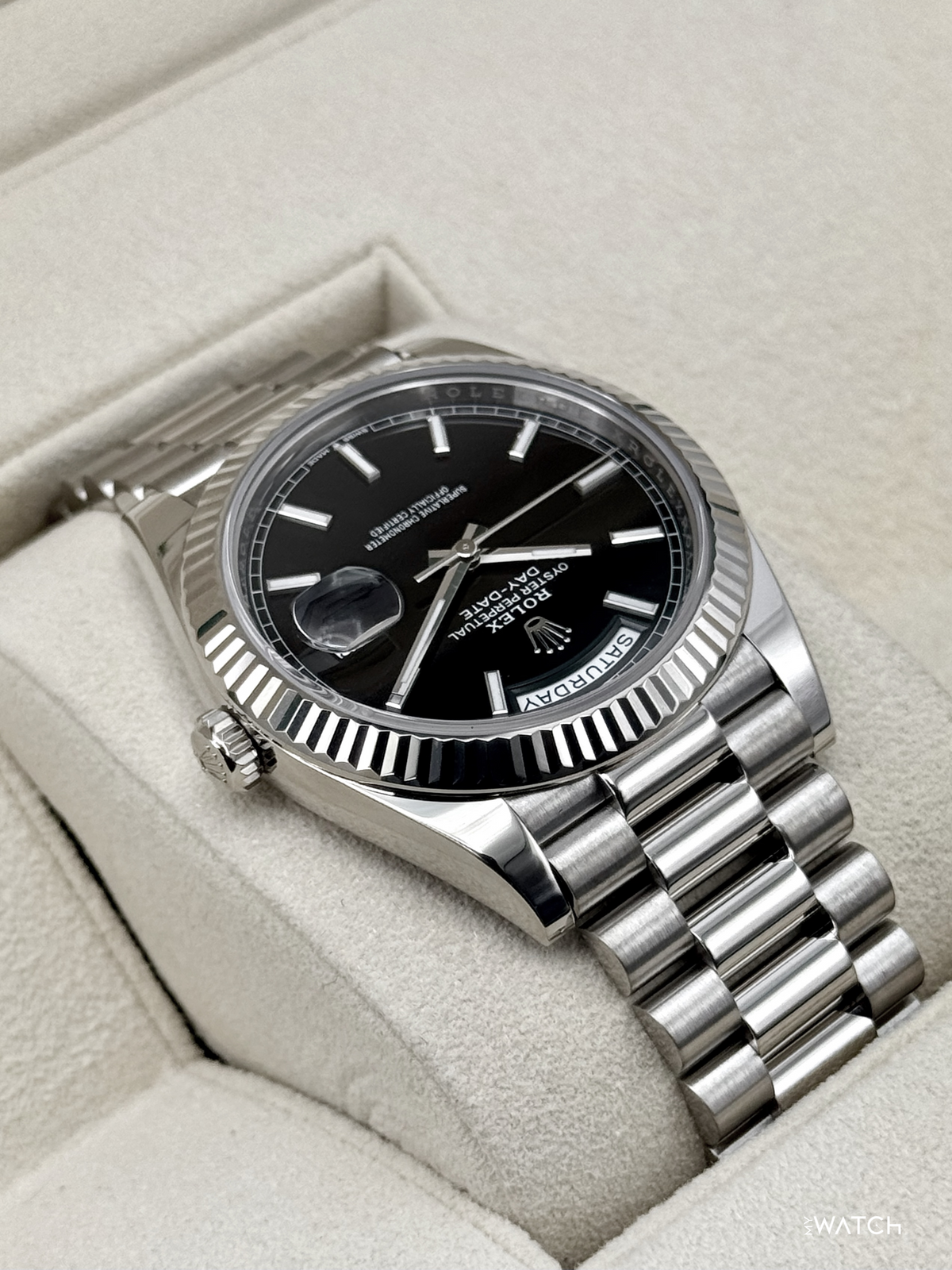 2025 Rolex Day-Date 40mm 228239 Presidential 18kt White Gold Black Dial