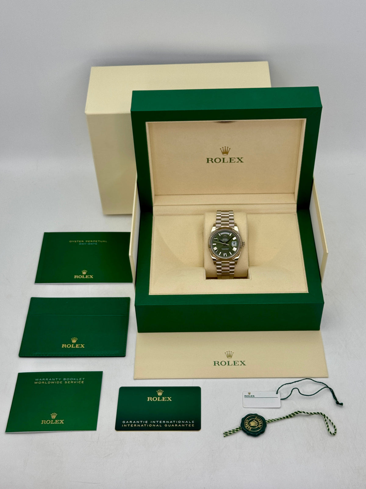 2025 Rolex Day-Date 40mm 228239 White Gold Olive Dial