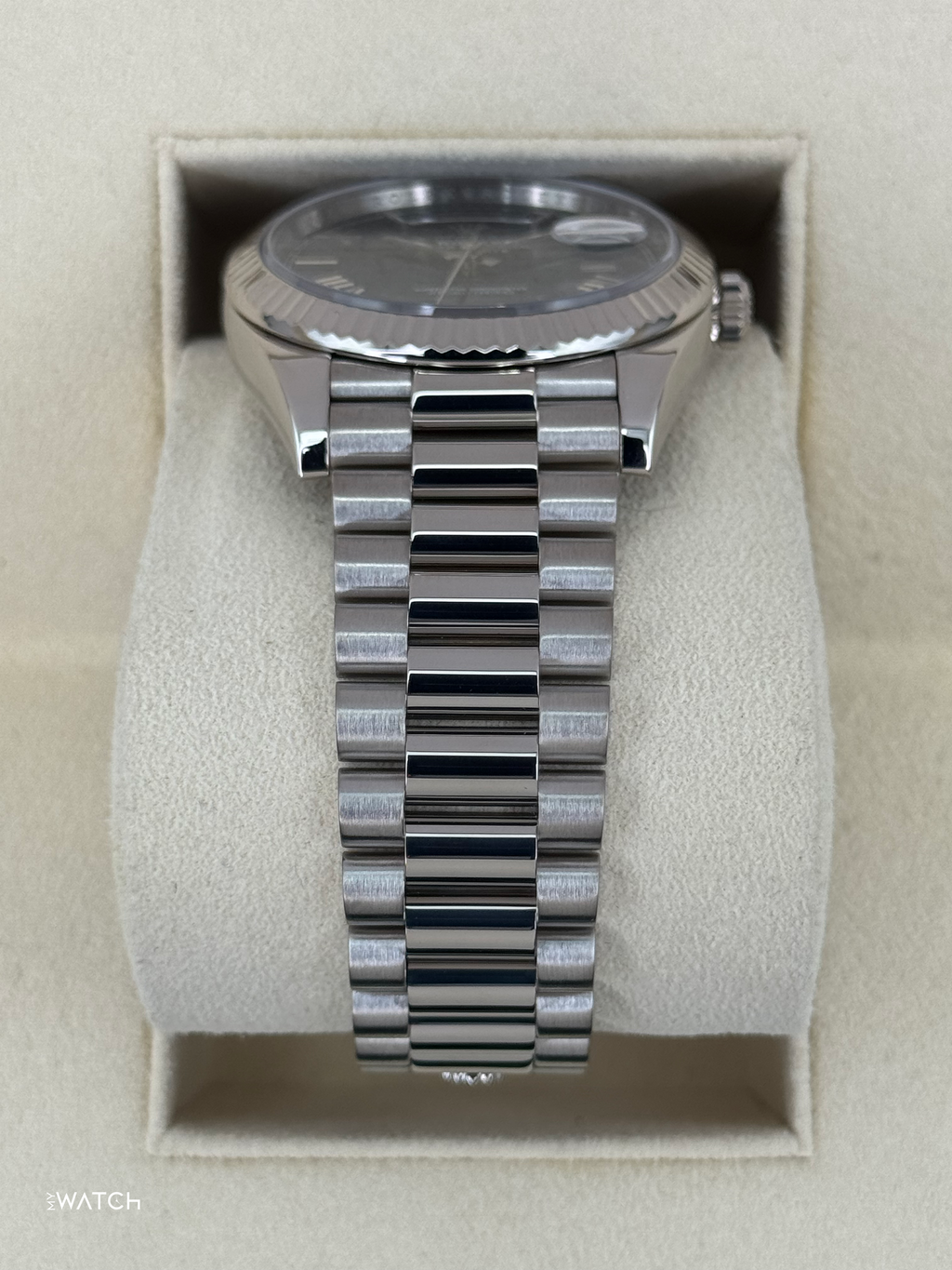 2021 Rolex Day-Date 40mm 228239 White Gold Blue Dial