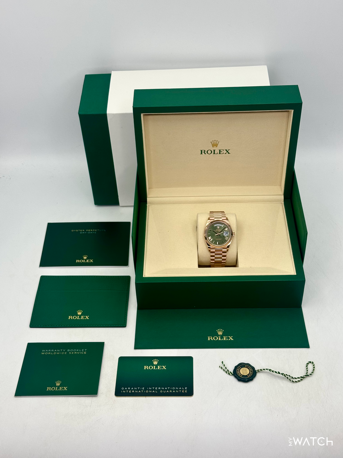 NEW 2026 Rolex Day-Date 36mm 128235 Presidential Rose Gold Olive Green Dial