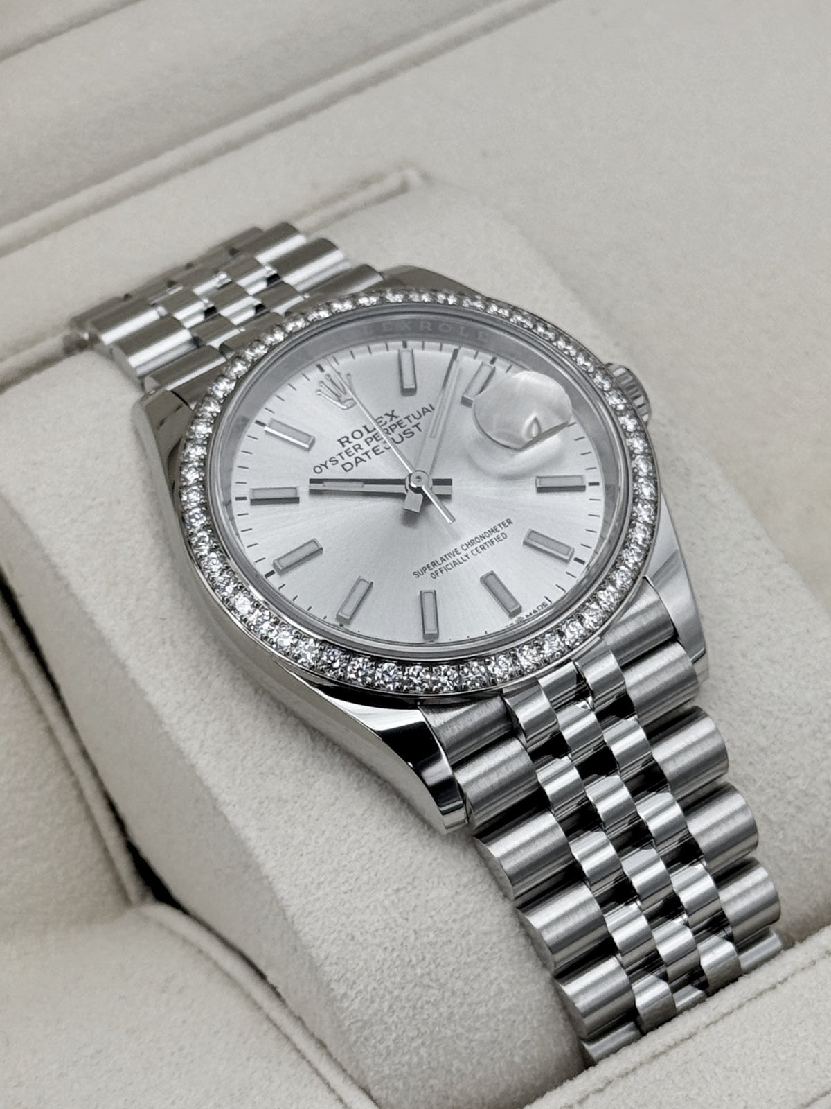 2021 Rolex Datejust 36mm 126284RBR Stainless Steel Jubilee Diamond Bezel Silver Dial