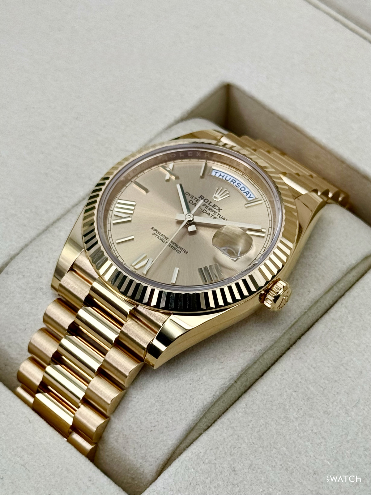 2025 Rolex Day-Date 40mm 228238 Presidential Champagne Roman Numeral Dial