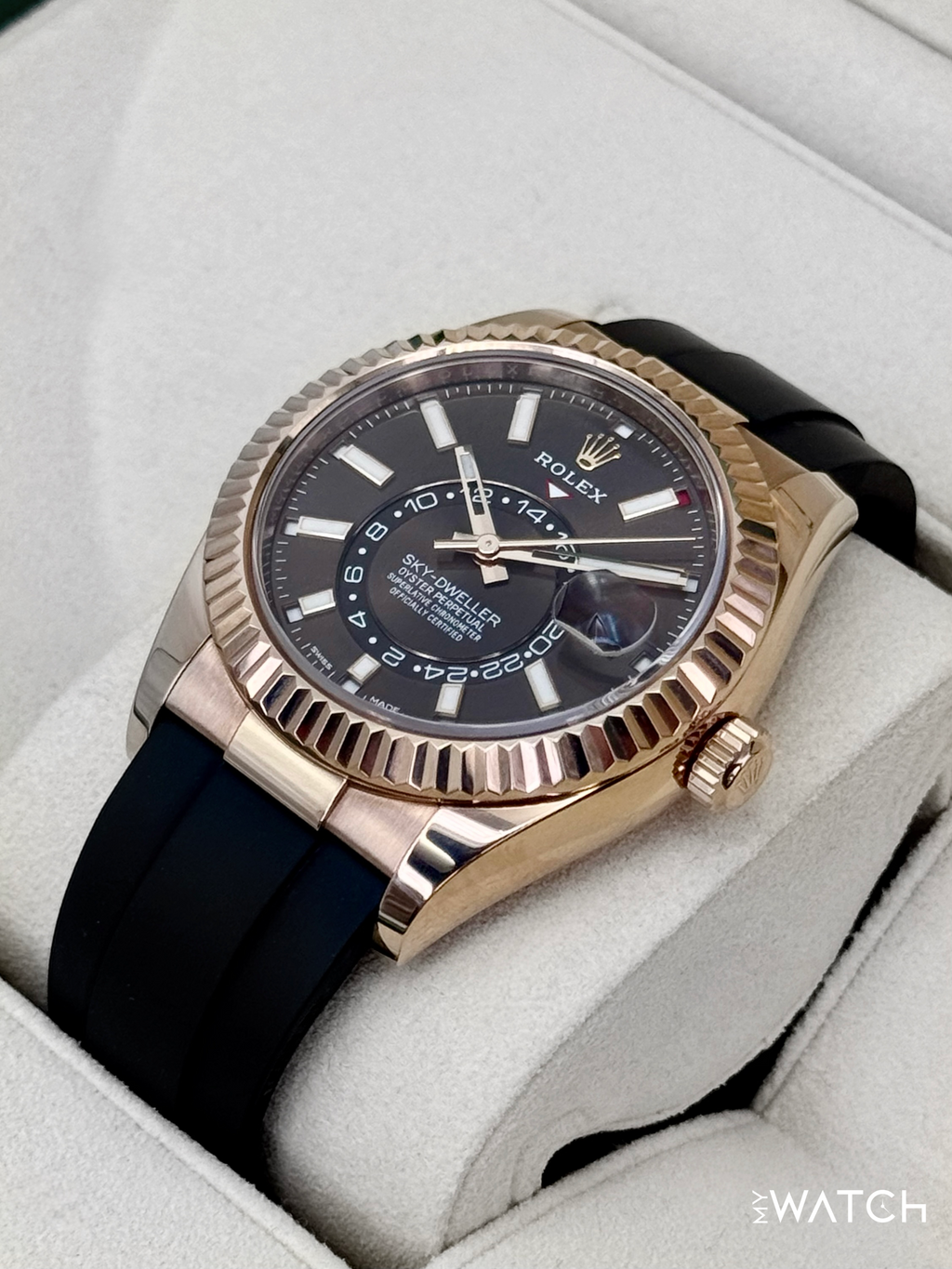 2025 CPO Rolex Sky-Dweller 42mm 326235 Rose Gold Oysterflex Chocolate Dial (CPO)
