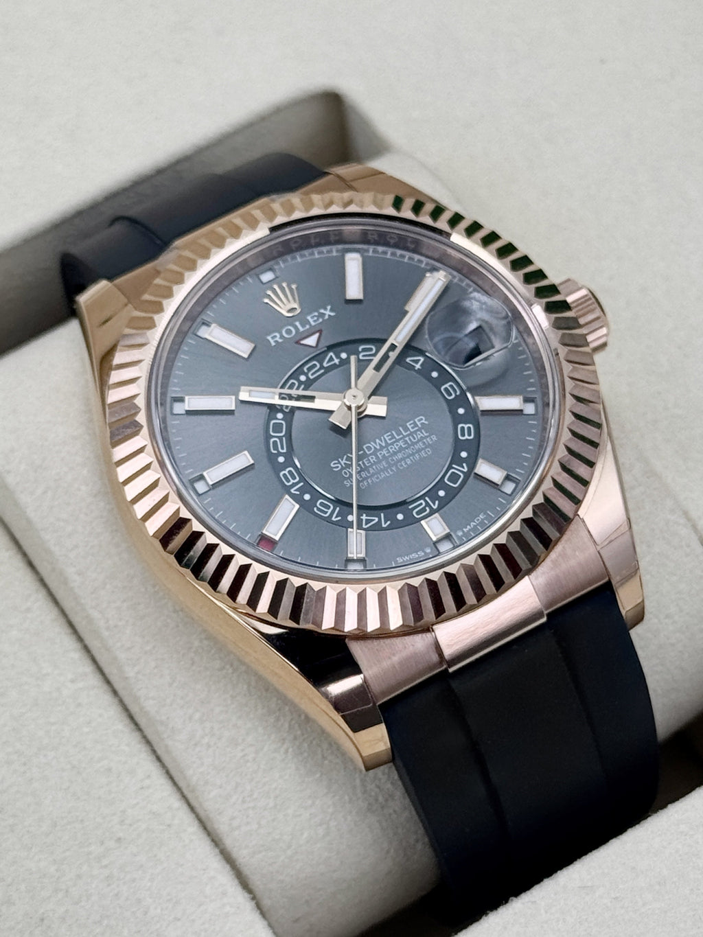 NEW 2026 Rolex Sky-Dweller 42mm 336235 Rose Gold Oysterflex Rhodium Dial - STICKERED