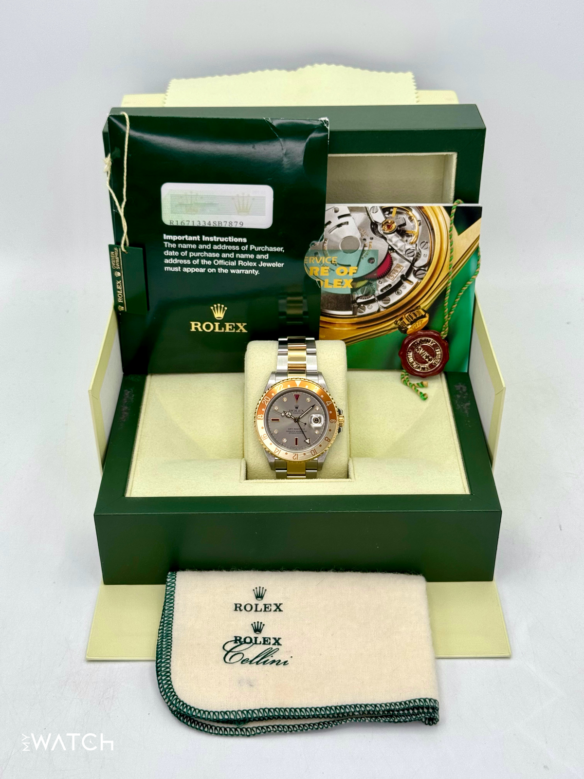 2007 Rolex GMT-Master II 40mm 16713 Slate Grey Serti Diamond Ruby Dial