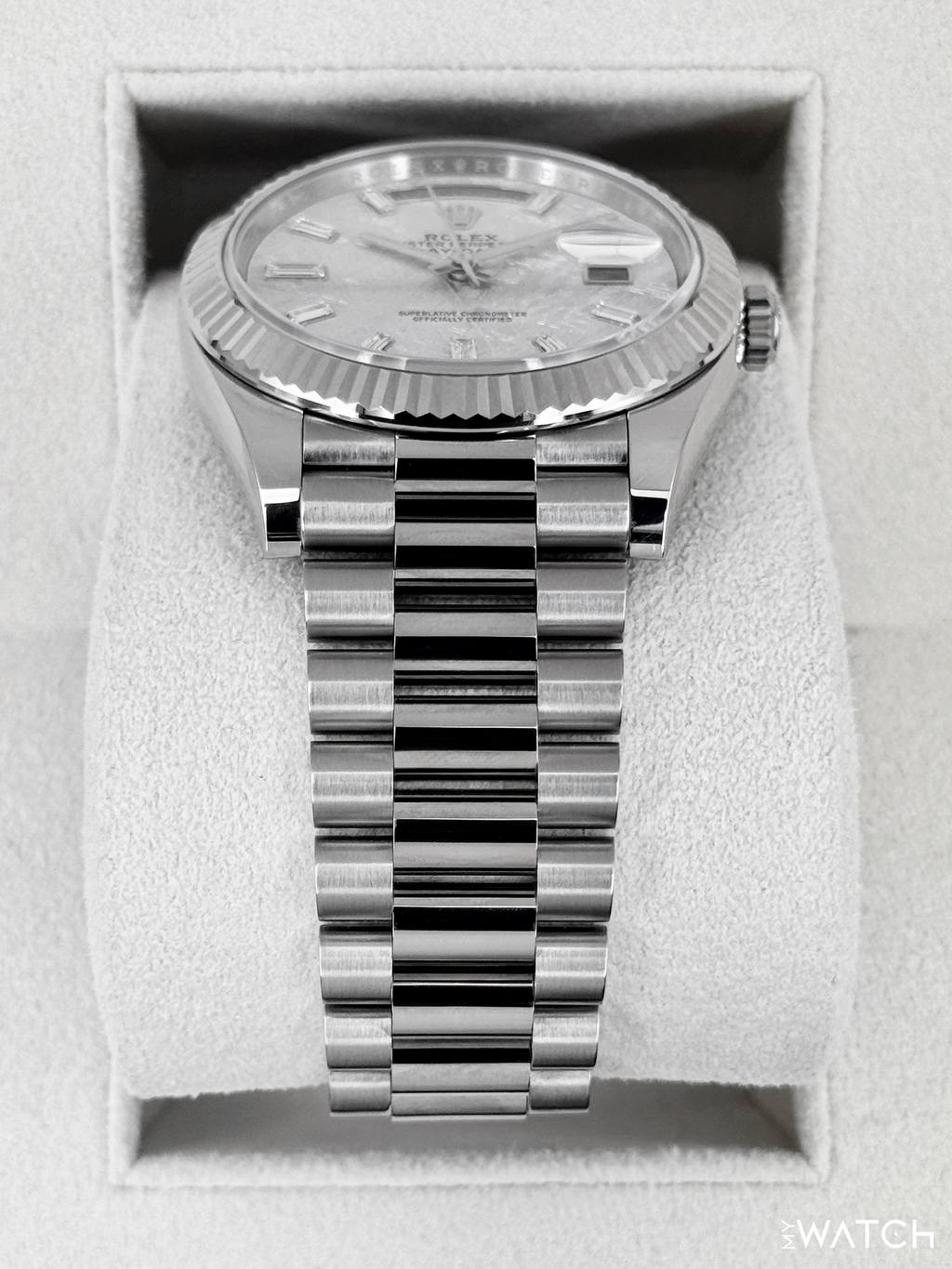 2025 Rolex Day-Date 40mm 228239 Presidential White Gold Meteorite Diamond Dial