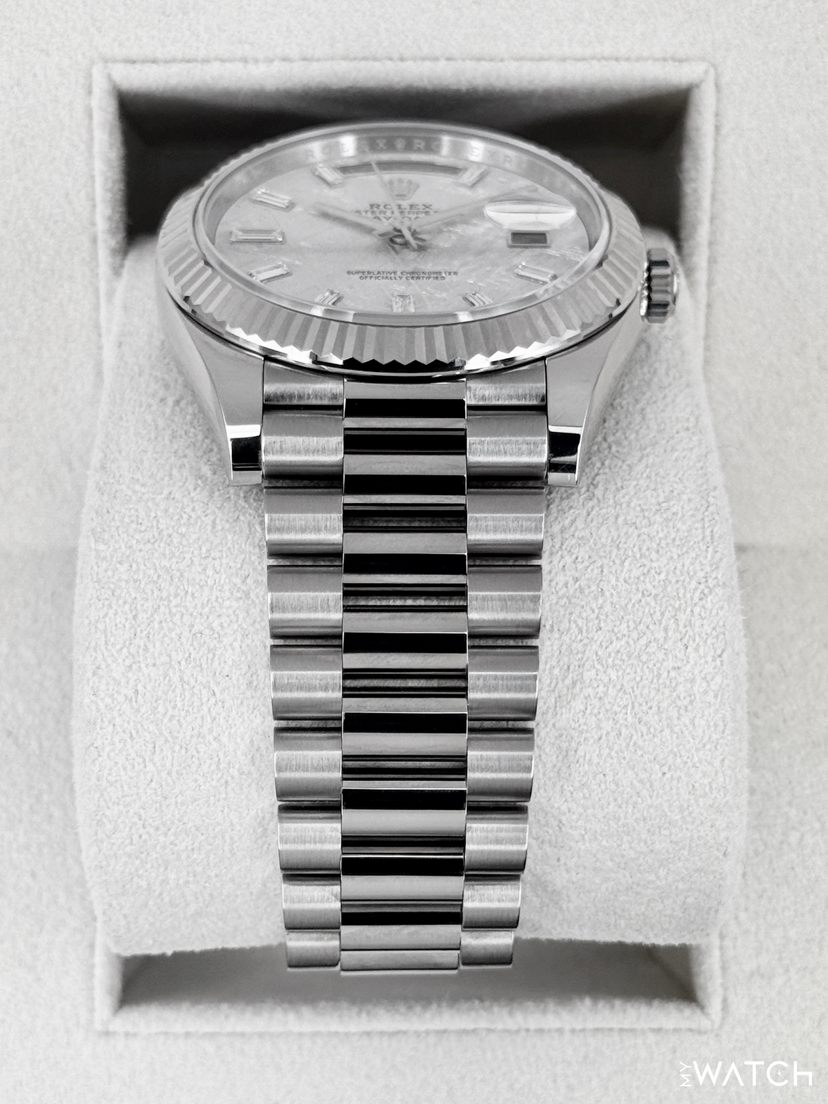 2025 Rolex Day-Date 40mm 228239 Presidential White Gold Meteorite Diamond Dial