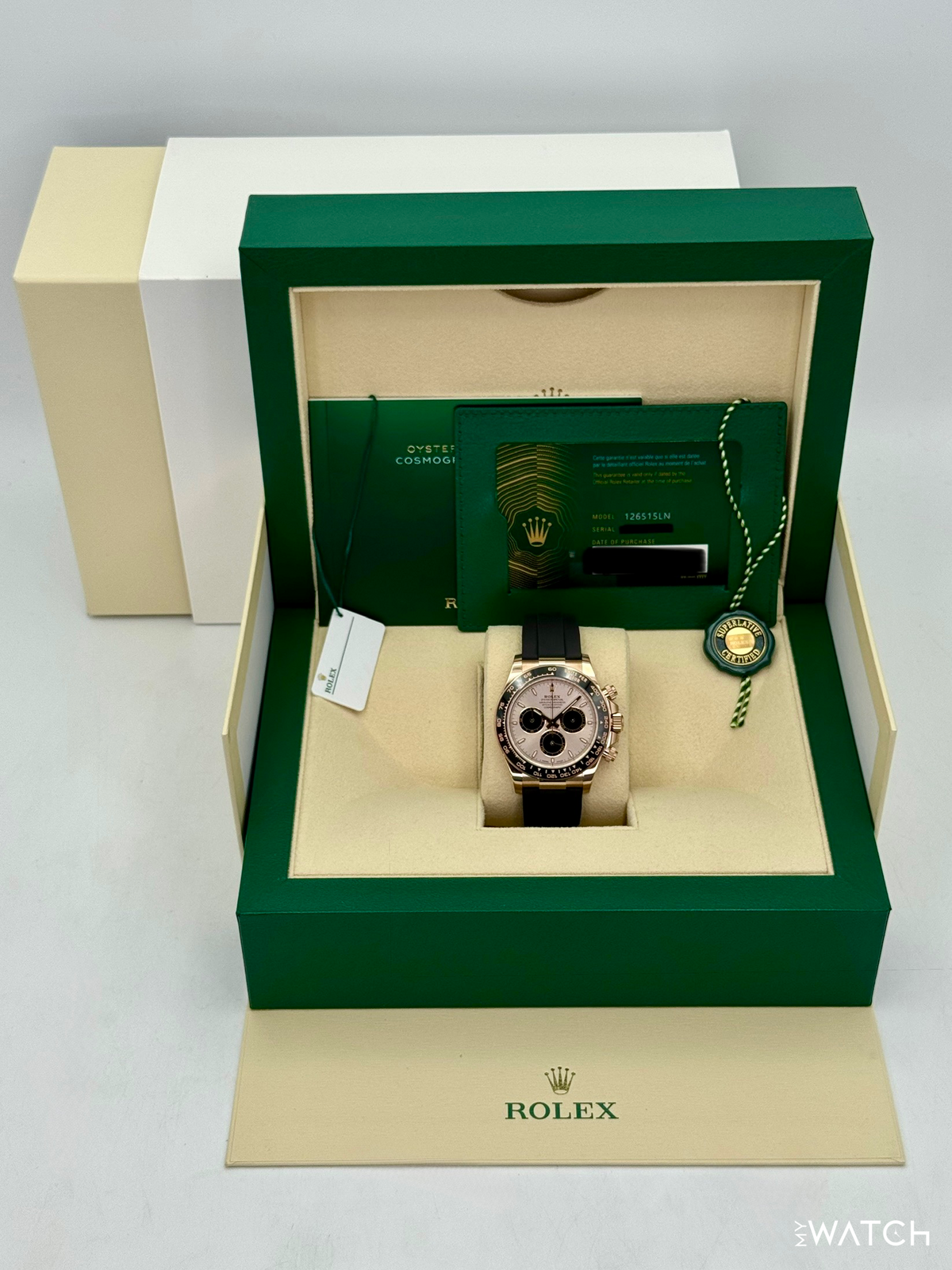 2025 Rolex Daytona 40mm 126515LN Rose Gold Oysterflex Sundust Dial