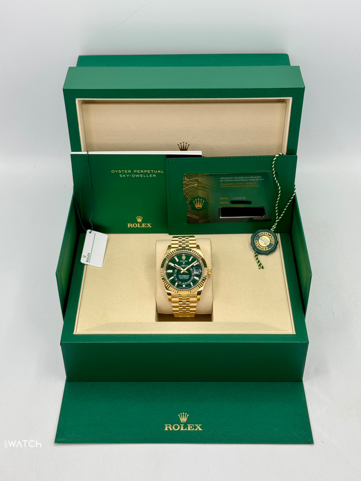 NEW 2026 Rolex Sky-Dweller 42mm 336938 Yellow Gold Jubilee Green Dial