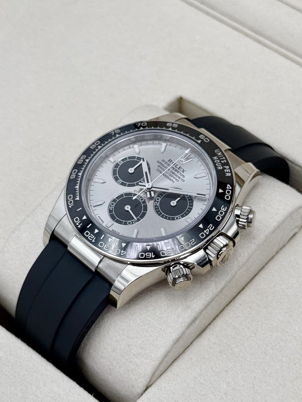 2026 Rolex Daytona 40mm 126519LN White Gold Oysterflex Silver Ghost Dial