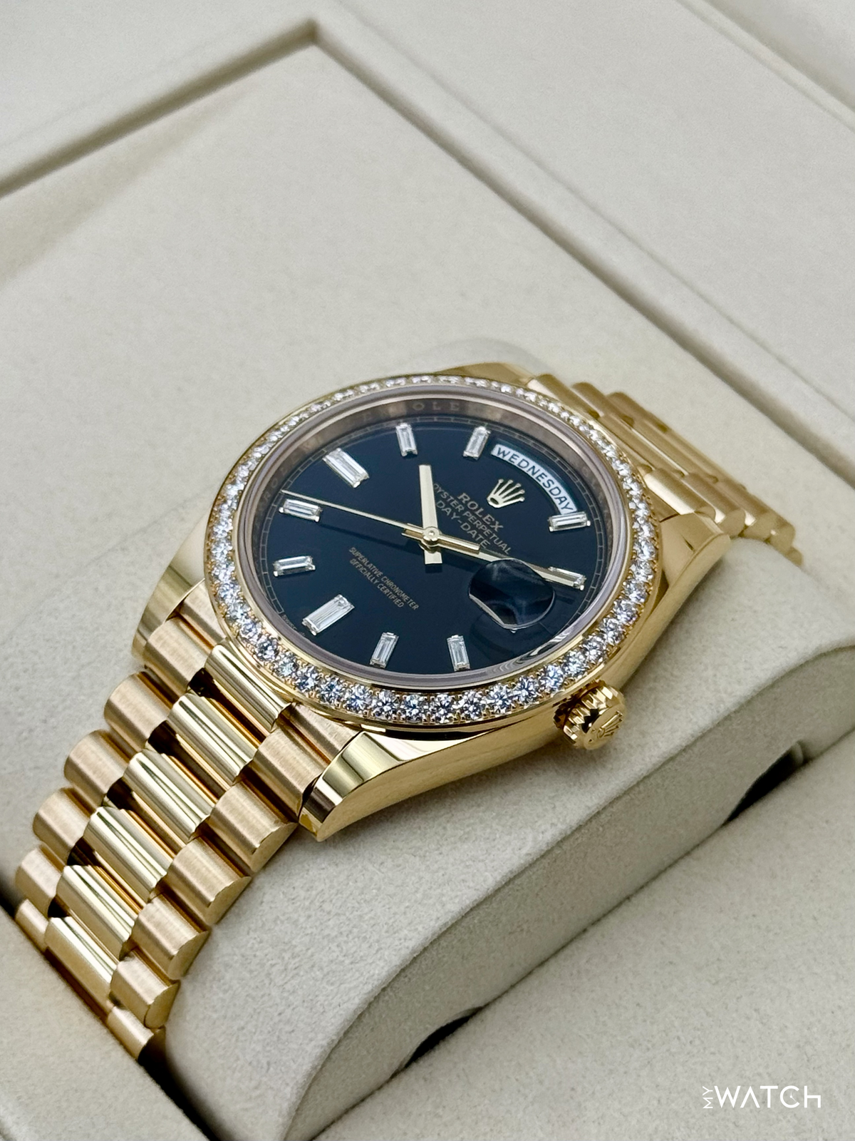 NEW 2026 Rolex Day-Date 40mm 228348RBR Black Diamond Baguette Dial