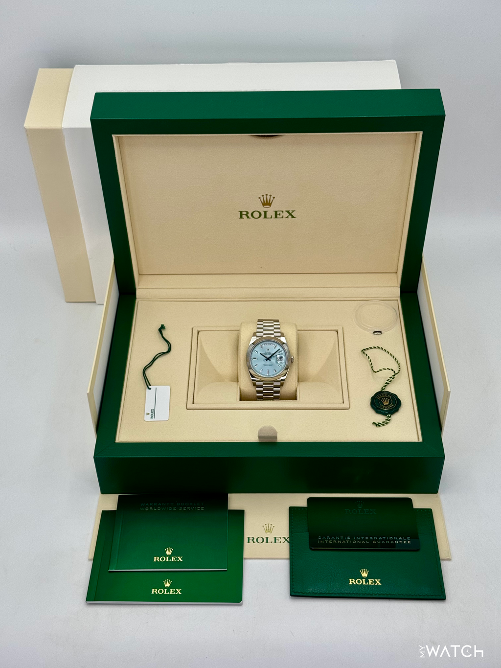 2021 Rolex Day-Date 40mm 228206 Platinum Ice Blue Diamond Dial
