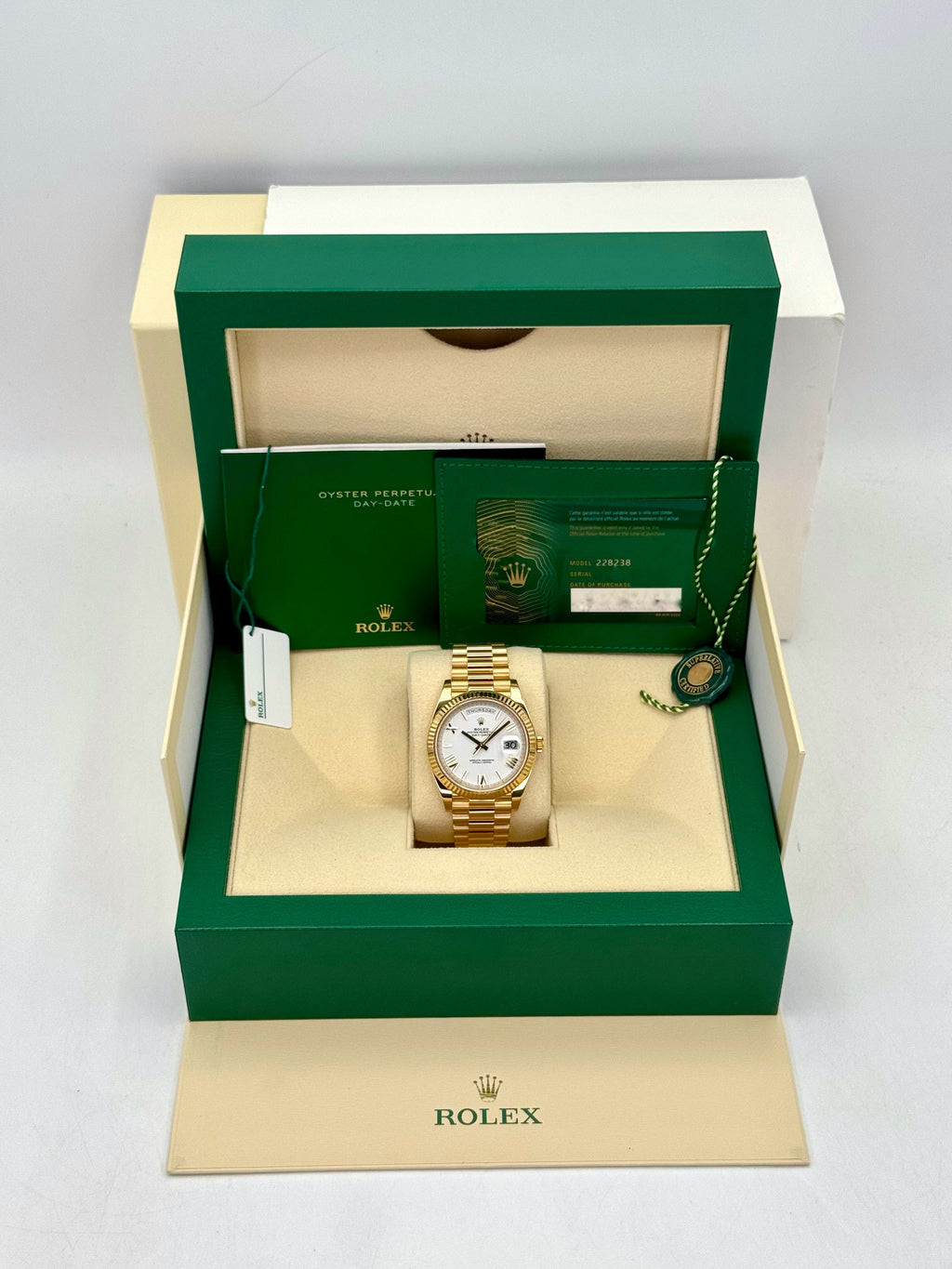 2023 Rolex Day-Date 40mm 228238 Presidential White Dial
