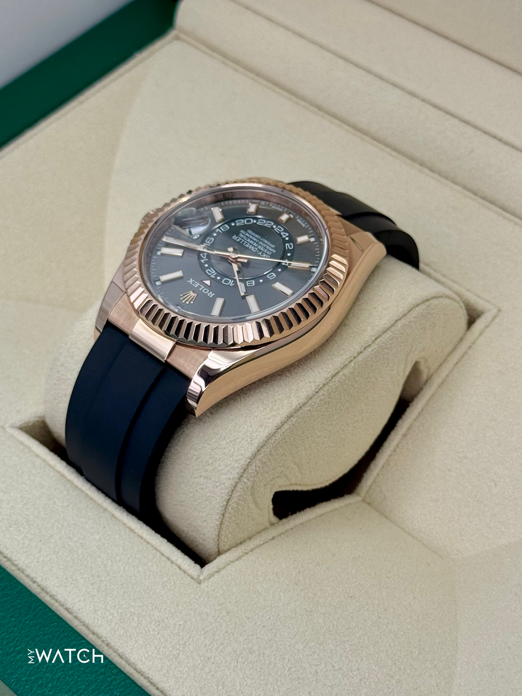 2021 Rolex Sky-Dweller 42mm 326235 Rose Gold Oysterflex Rhodium Dial