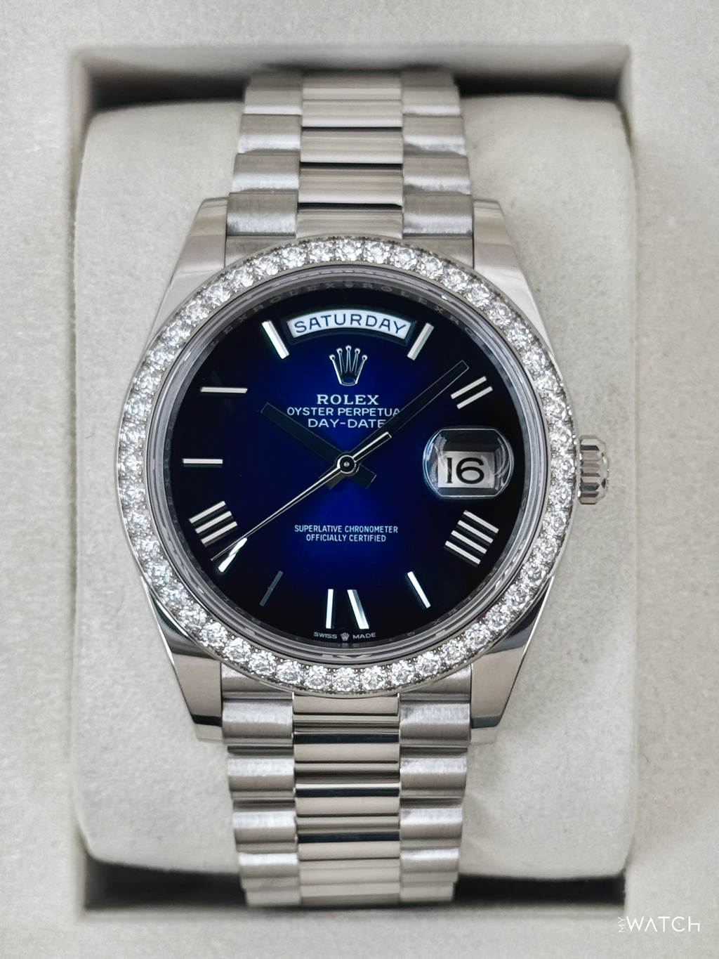 2025 Rolex Day-Date 40mm 228349RBR Presidential White Gold Blue Ombre Dial