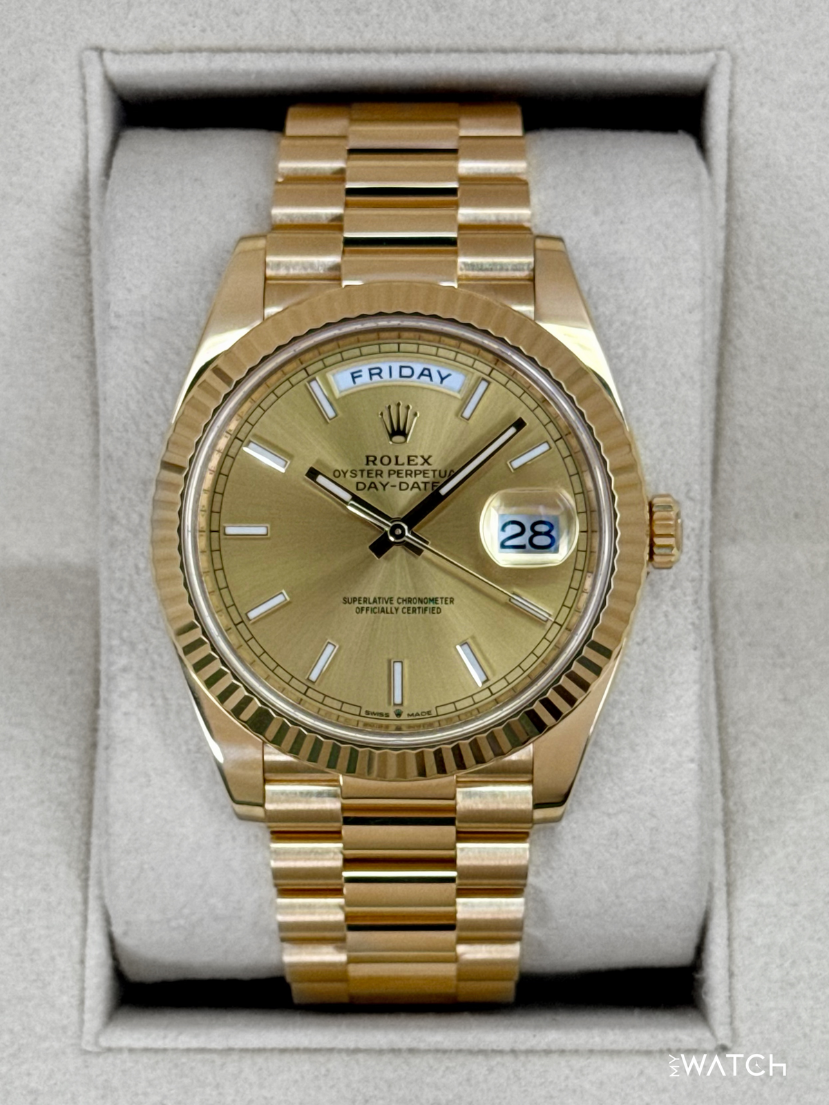 2020 Rolex Day-Date 40mm 228238 Champagne Stick Dial