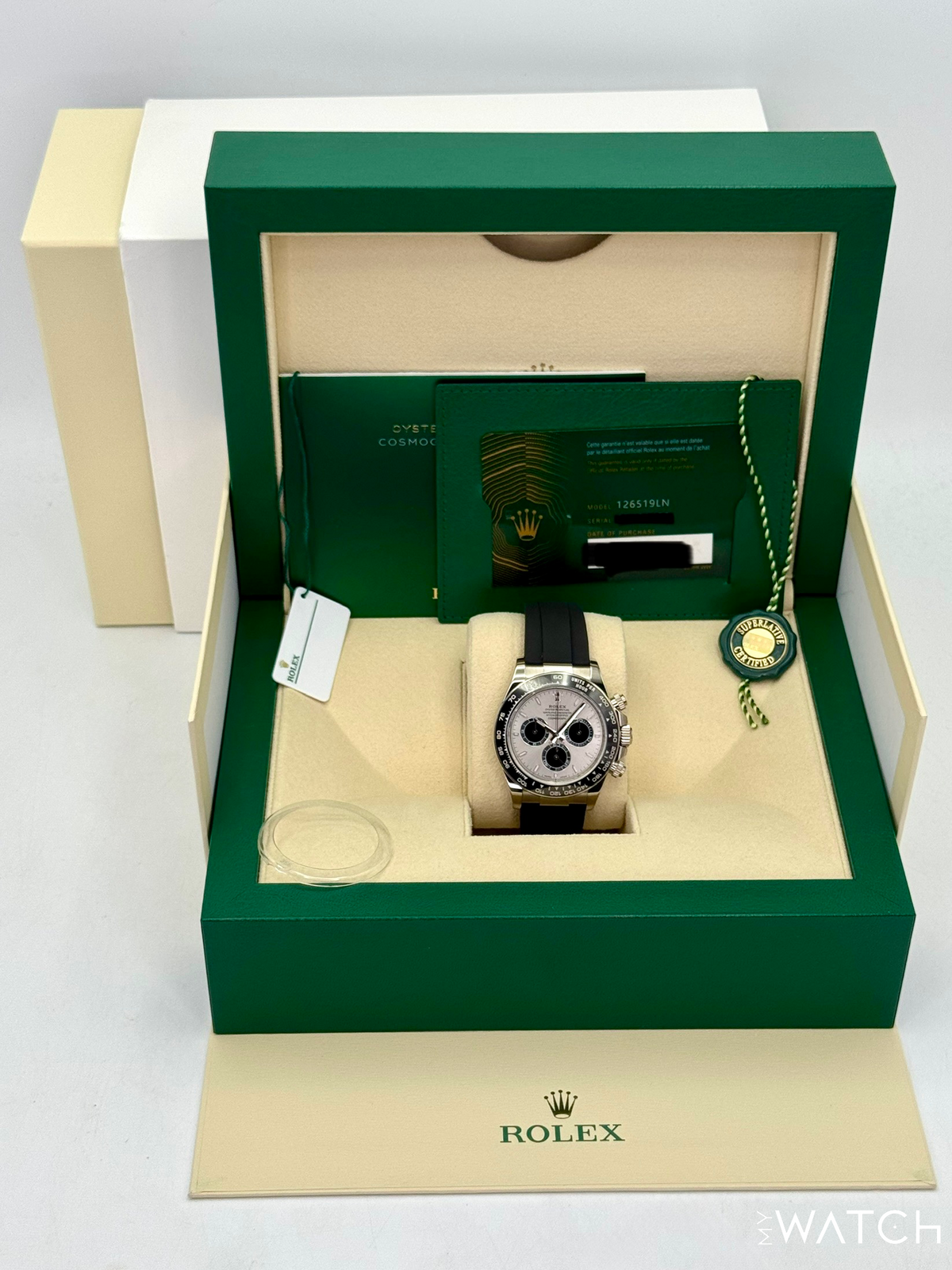 2023 Rolex Daytona 40mm 126519LN White Gold Oysterflex Silver Ghost Dial