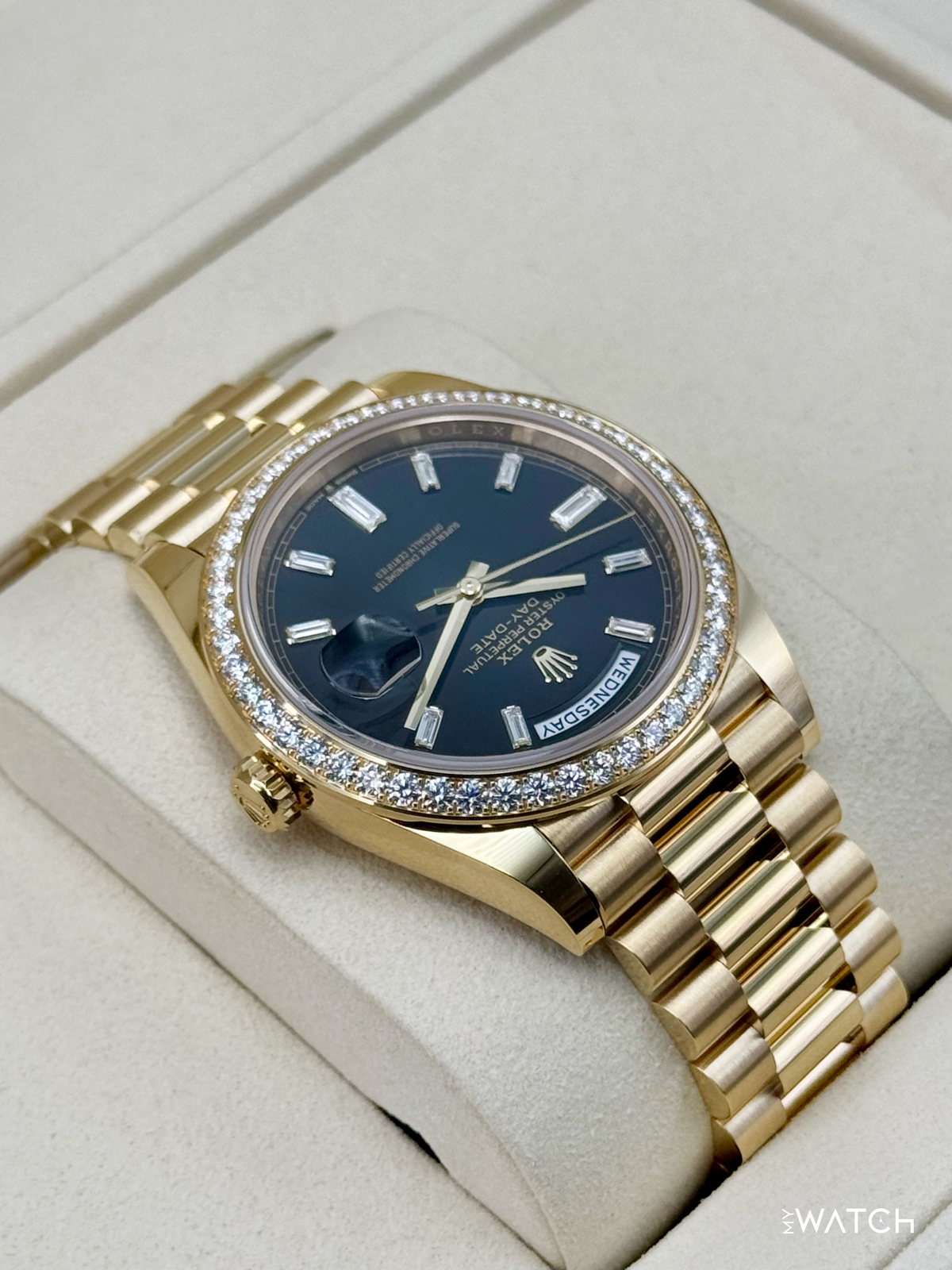 NEW 2026 Rolex Day-Date 40mm 228348RBR Black Diamond Baguette Dial