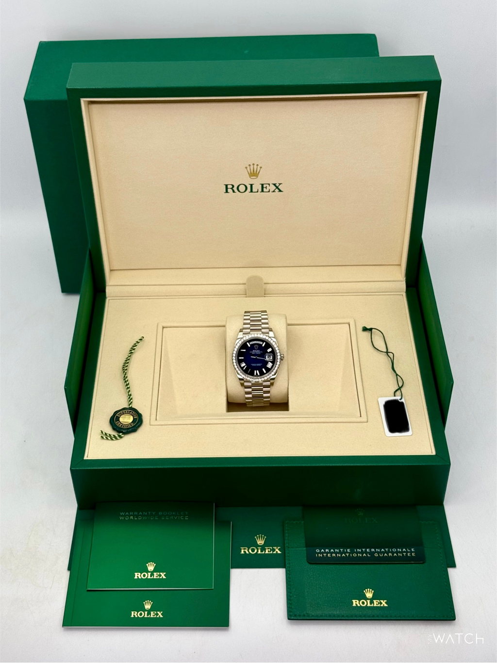 2025 Rolex Day-Date 40mm 228349RBR Presidential White Gold Blue Ombre Dial