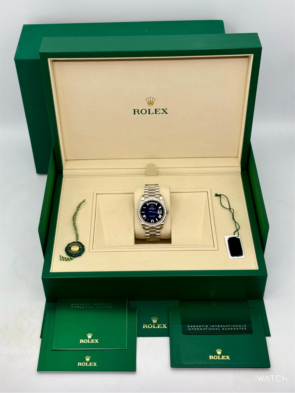 2025 Rolex Day-Date 40mm 228349RBR Presidential White Gold Blue Ombre Dial