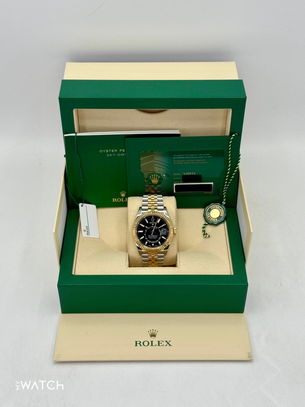 2022 Rolex Sky-Dweller 42mm 326933 Two-Tone Jubilee Black Dial