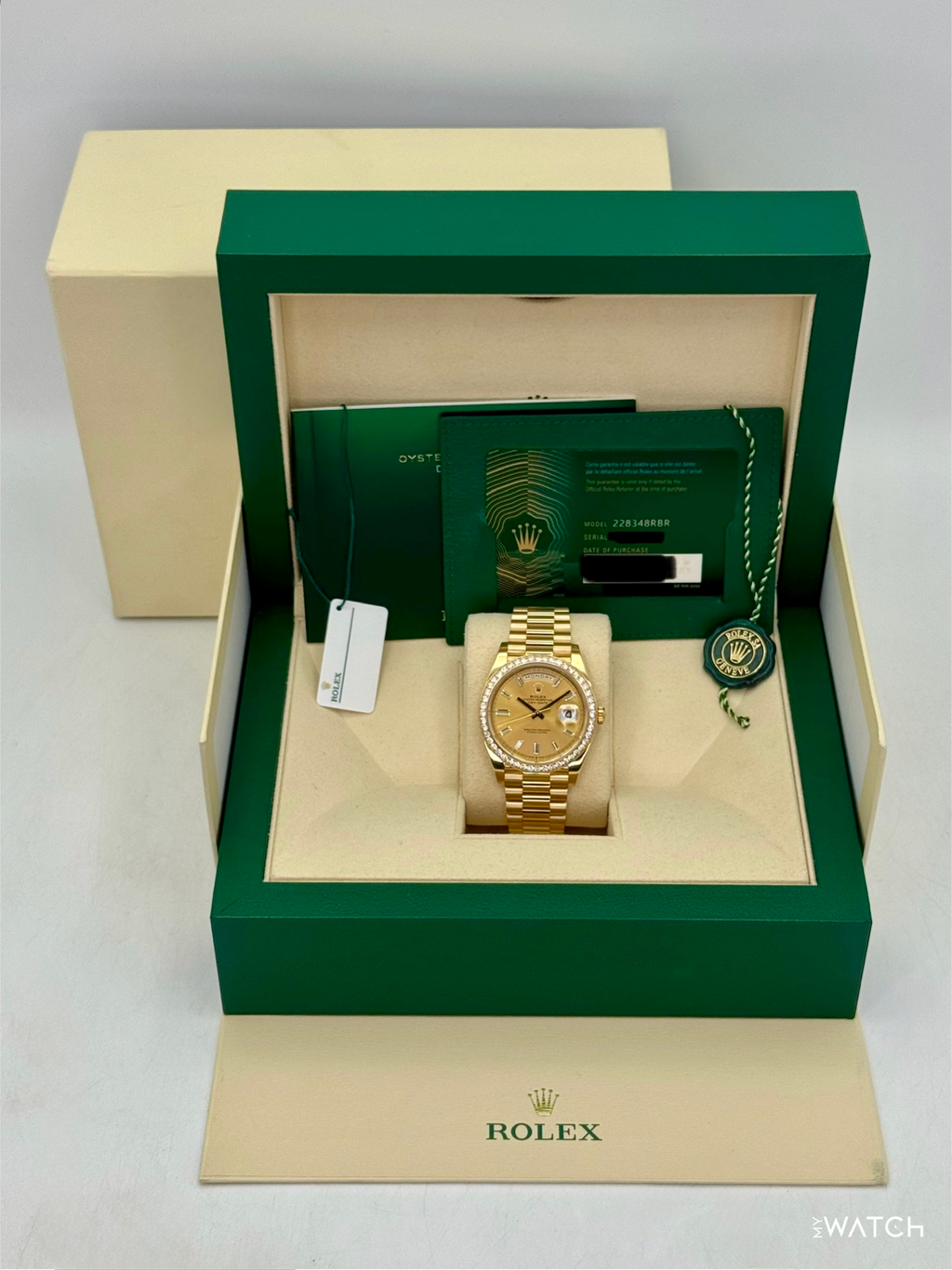 2021 Rolex Day-Date 40mm 228348RBR Presidential Champagne Diamond Dial