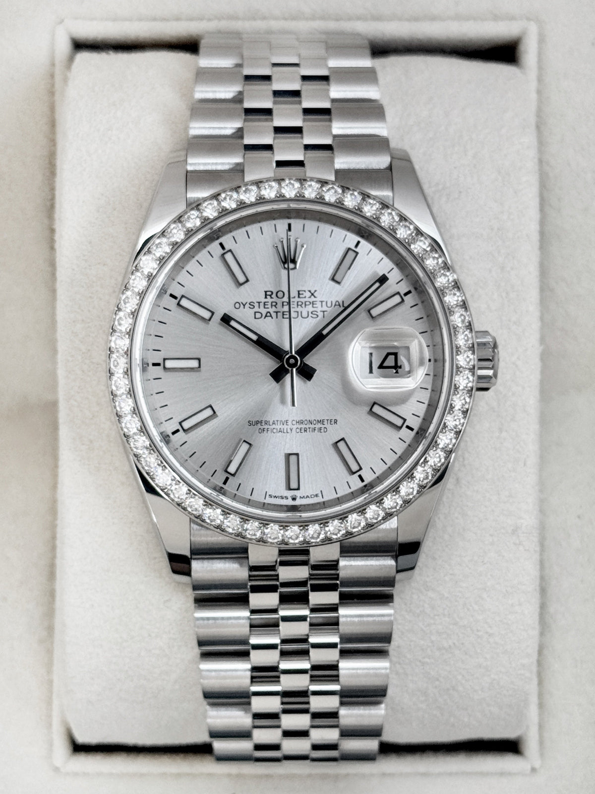 2021 Rolex Datejust 36mm 126284RBR Stainless Steel Jubilee Diamond Bezel Silver Dial