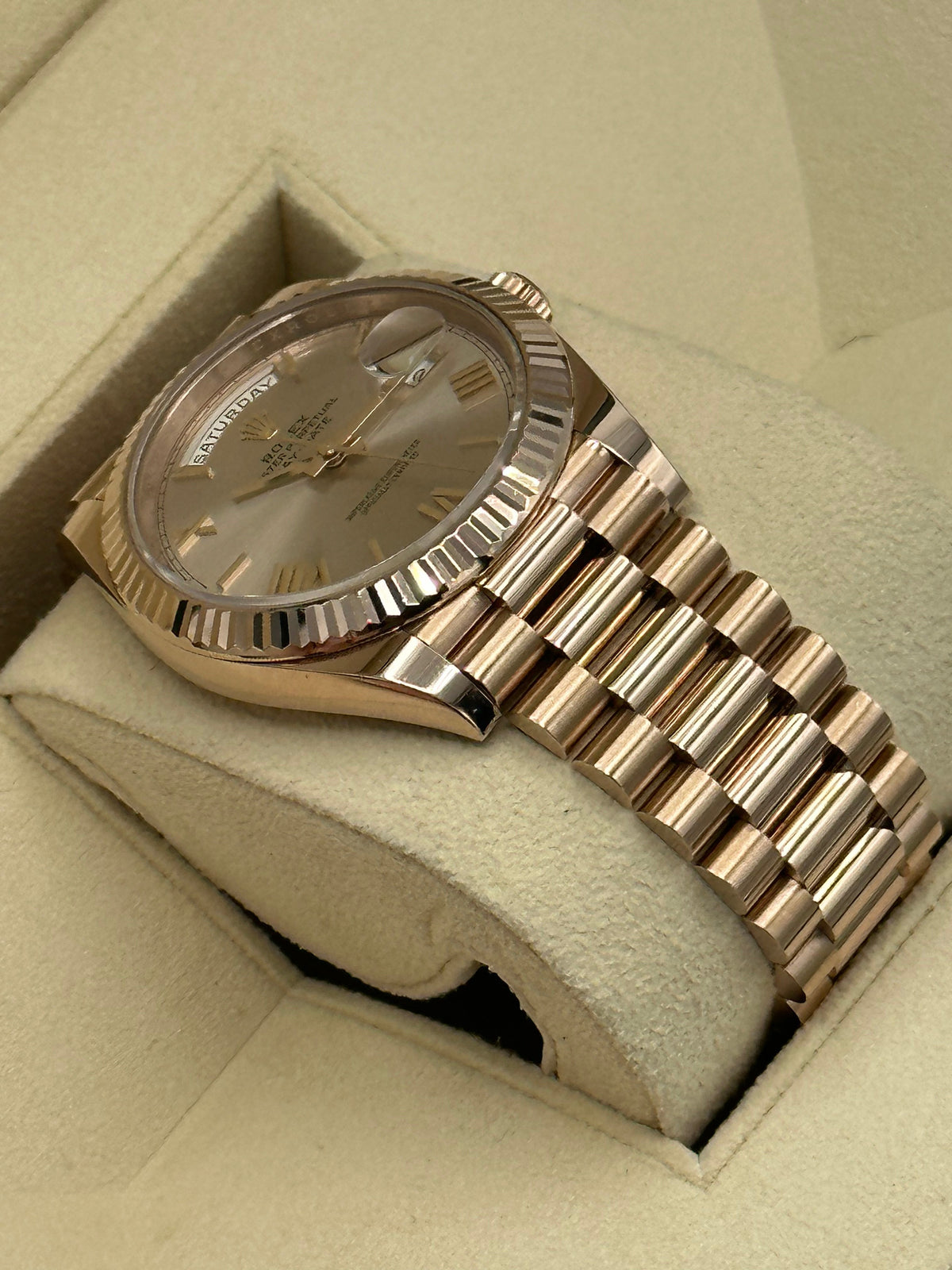 2021 Rolex Day-Date 40mm 228235 Presidential Rose Gold Sundust Dial