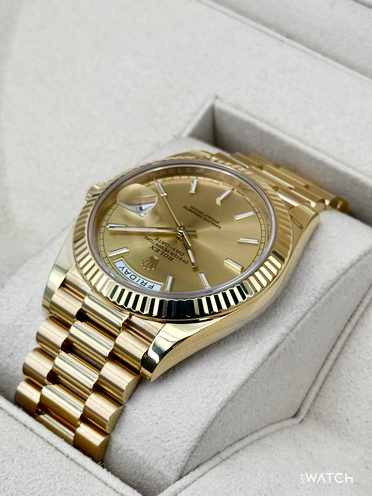 2020 Rolex Day-Date 40mm 228238 Champagne Stick Dial