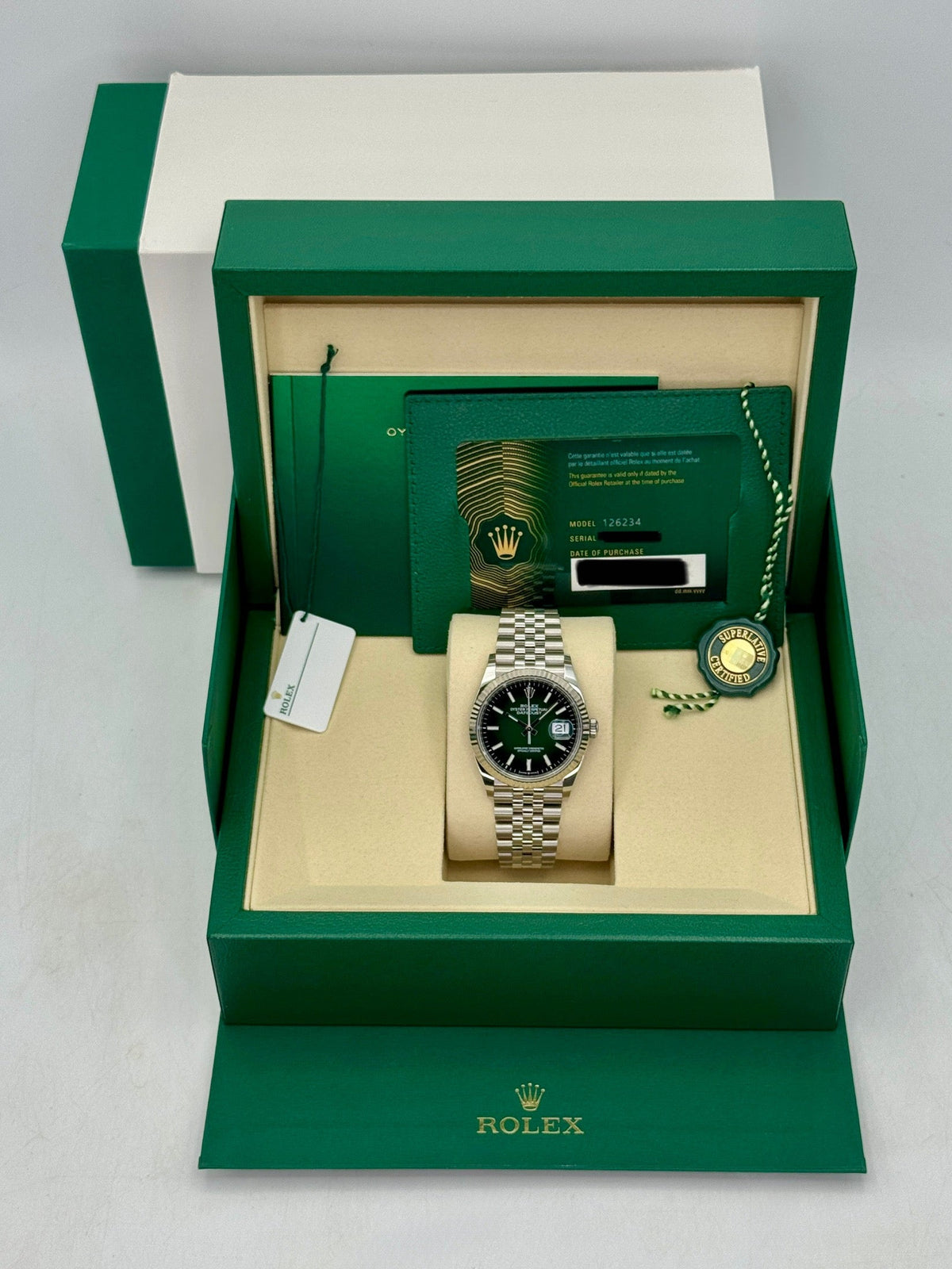 2026 Rolex Datejust 36mm 126234 Stainless Steel Jubilee Green Ombre Dial