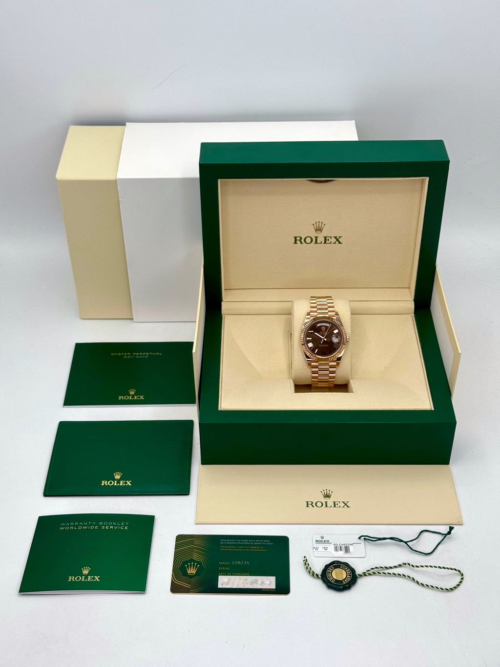 2024 Rolex Day-Date 40mm 228235 Rose Gold Chocolate Dial