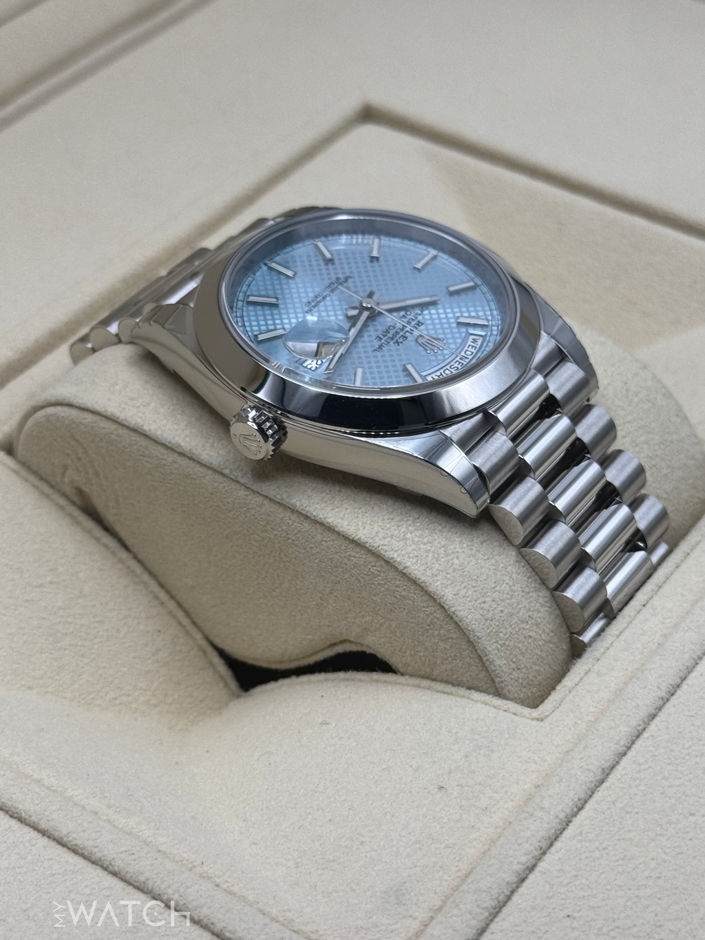 NEW 2024 Rolex Day-Date 40mm 228206 Platinum Blue Motif Dial