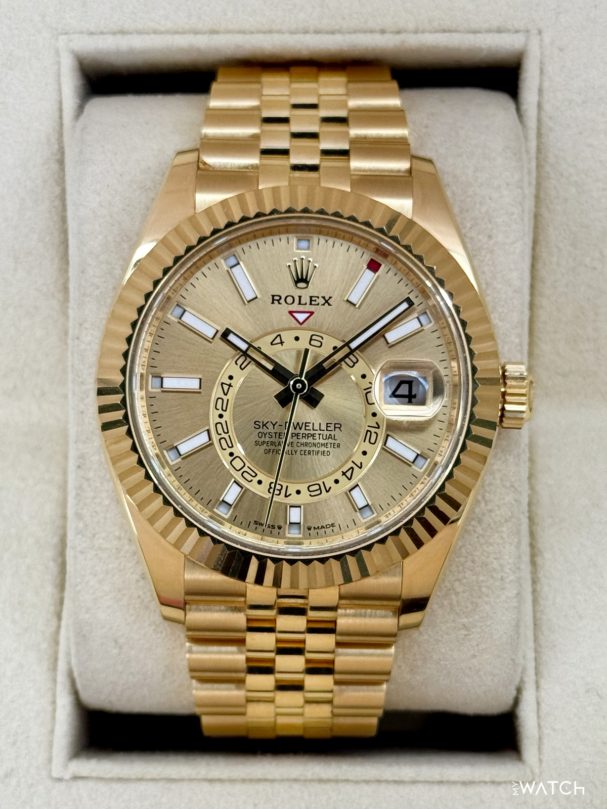 2024 Rolex Sky-Dweller 42mm 336938 Yellow Gold Jubilee Champagne Dial