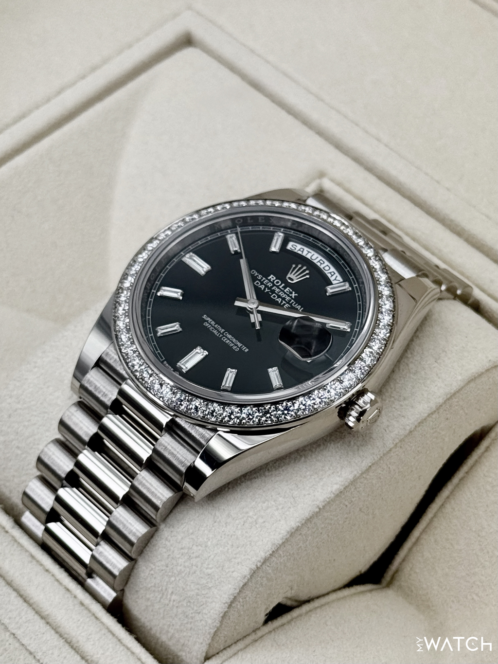 2023 Rolex Day-Date 40mm 228349RBR Presidential Black Diamond Baguette Dial