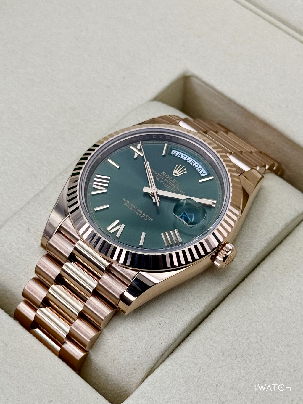 NEW 2025 Rolex Day-Date 40mm 228235 Presidential Rose Gold Green Dial (STICKERED)