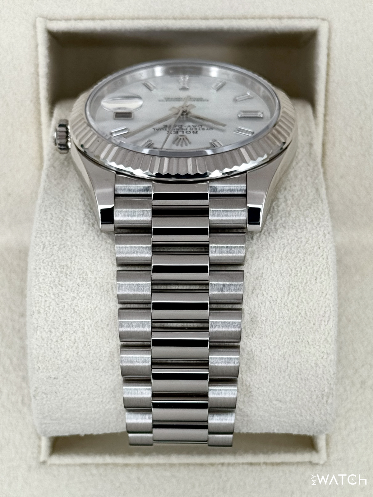2024 Rolex Day-Date 40mm 228239 White Gold Mother of Pearl Diamond Dial