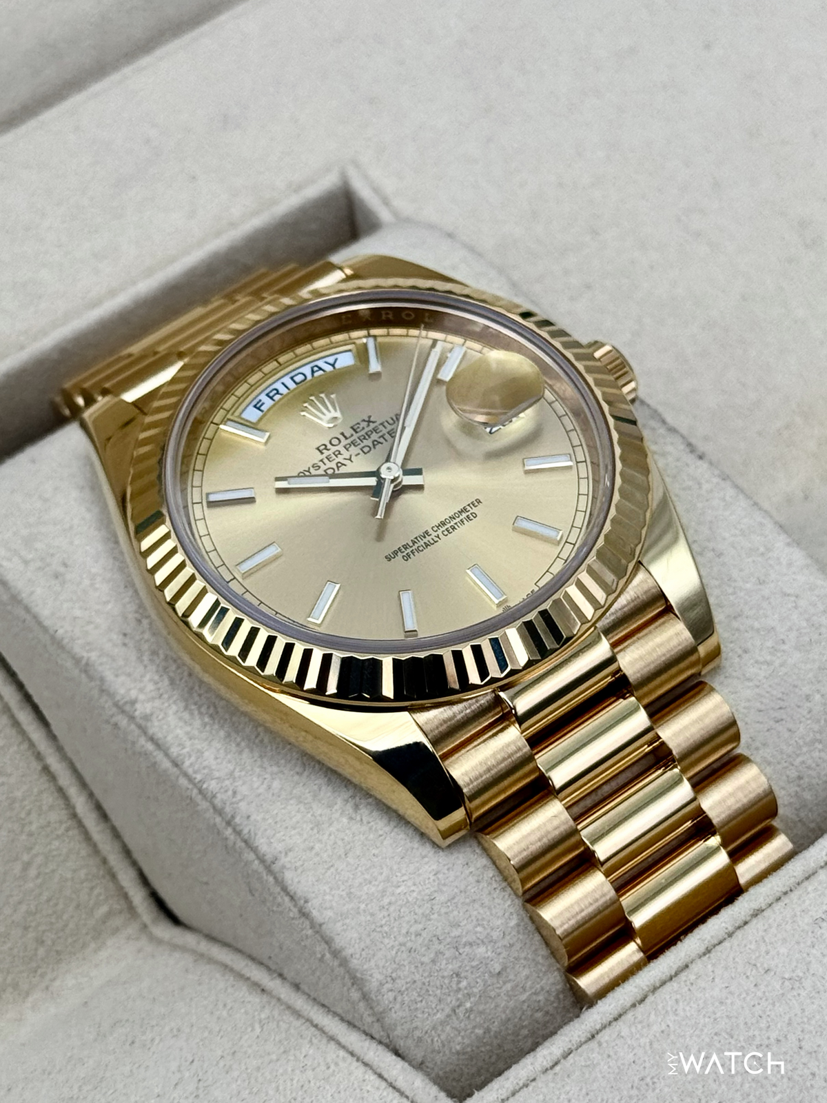 2020 Rolex Day-Date 40mm 228238 Champagne Stick Dial