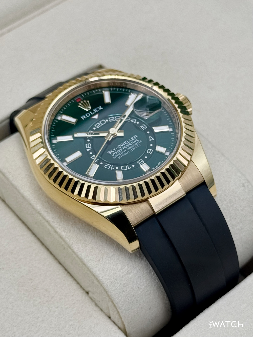 2025 Rolex Sky-Dweller 42mm 336238 Yellow Gold Oysterflex Green Dial