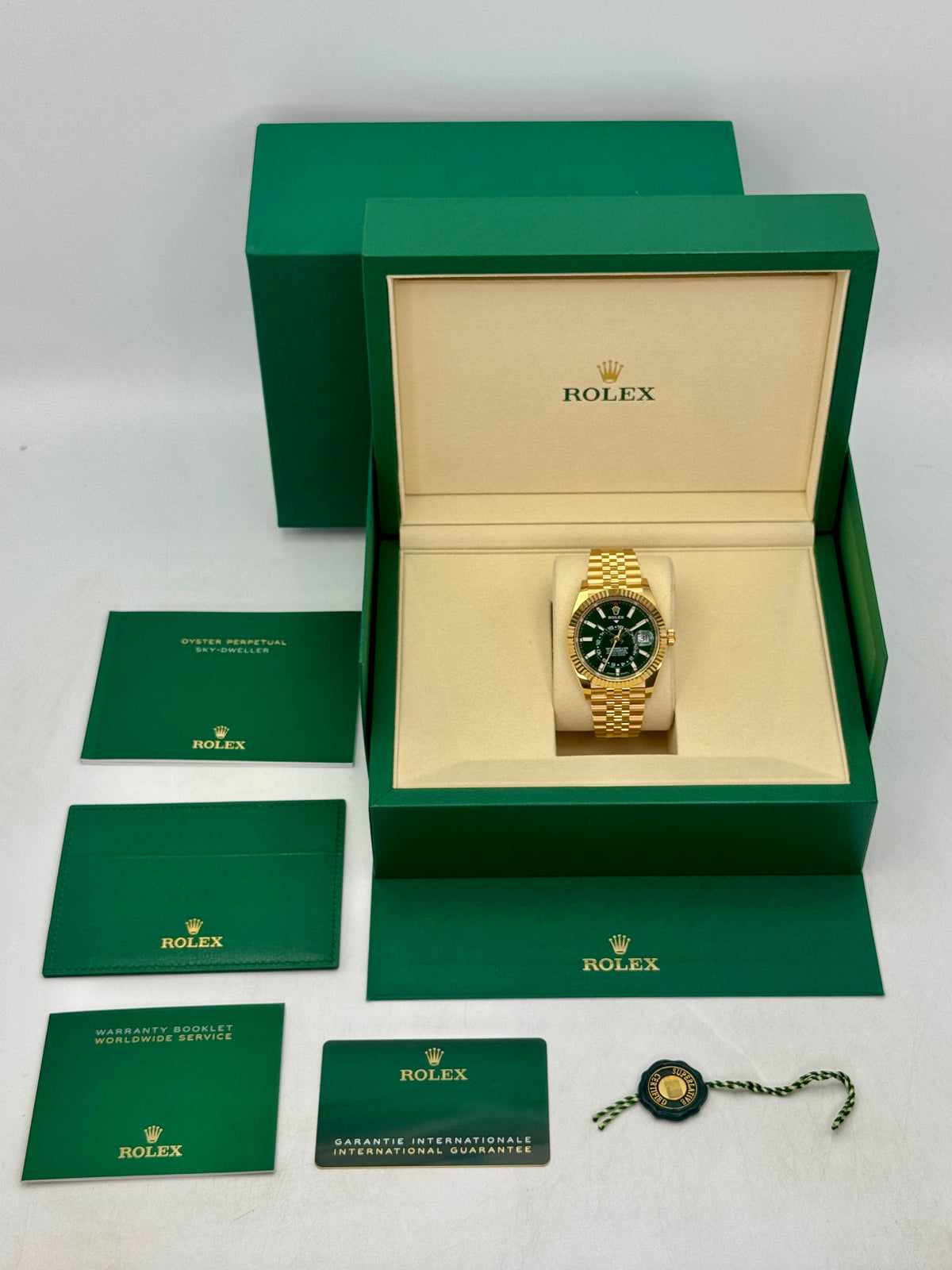 2025 Rolex Sky-Dweller 42mm 336938 Yellow Gold Jubilee Green Dial