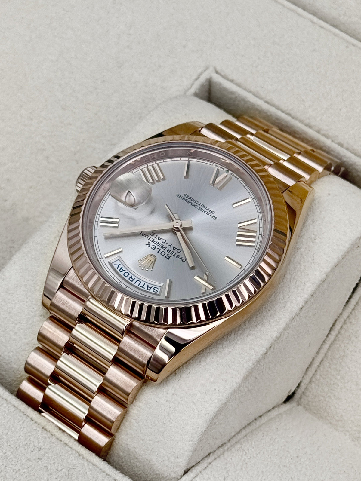 2020 Rolex Day-Date 40mm 228235 Presidential Rose Gold Sundust Dial