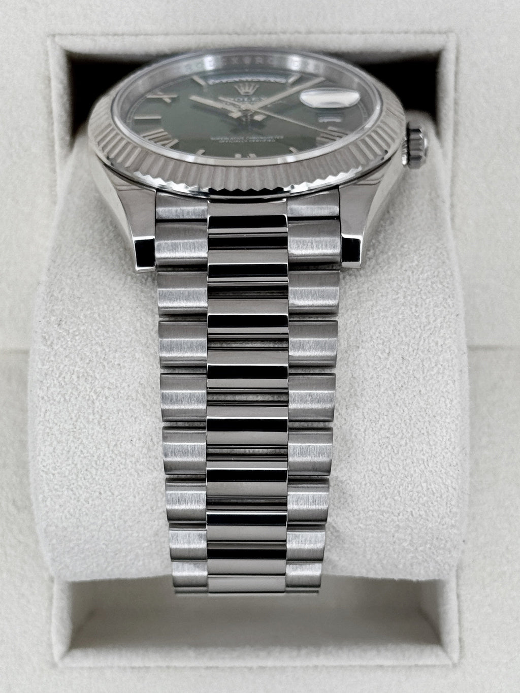 2025 Rolex Day-Date 40mm 228239 White Gold Olive Dial
