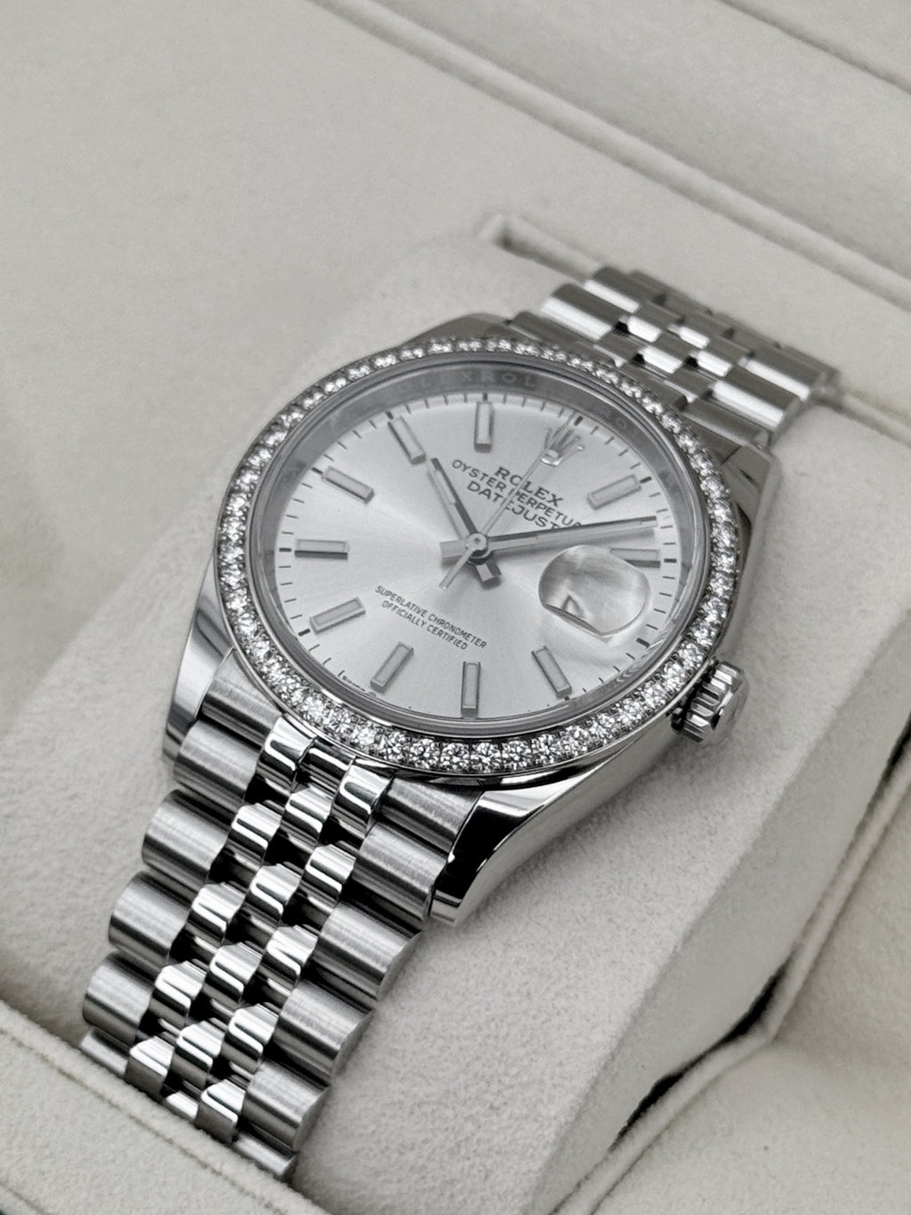 2021 Rolex Datejust 36mm 126284RBR Stainless Steel Jubilee Diamond Bezel Silver Dial