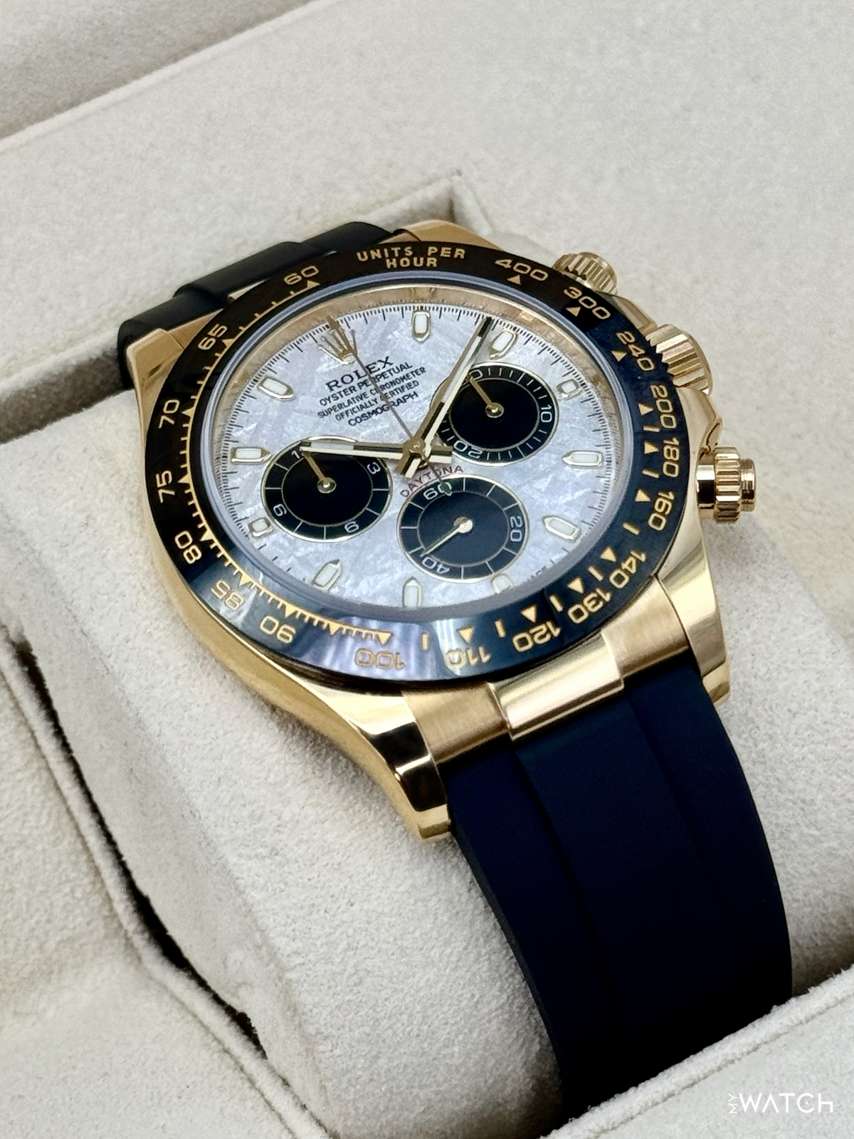 2022 Rolex Daytona 40mm 116518LN Oysterflex Yellow Gold Meteorite Dial
