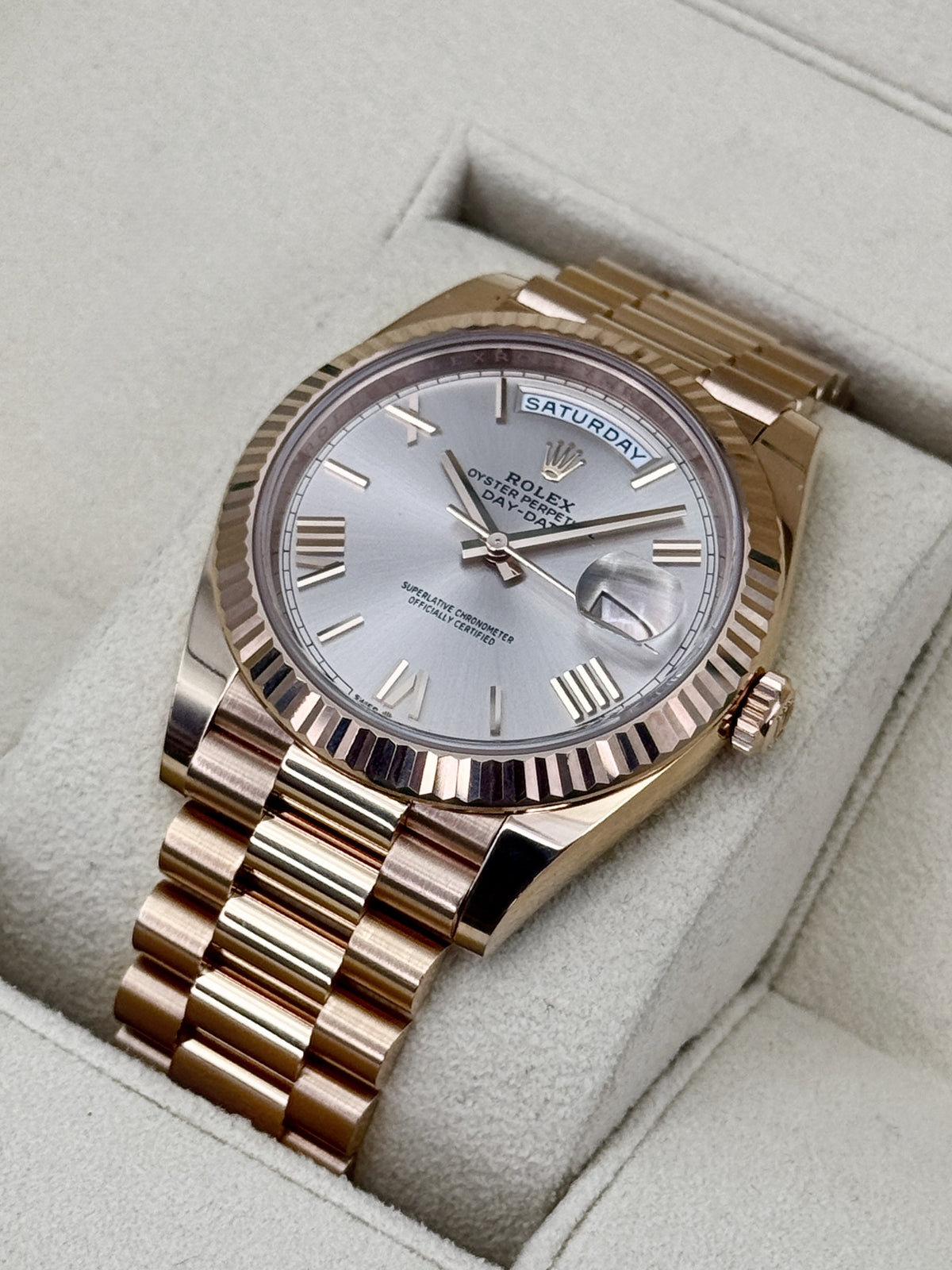2024 Rolex Day-Date 40mm 228235 Presidential Rose Gold Sundust Dial
