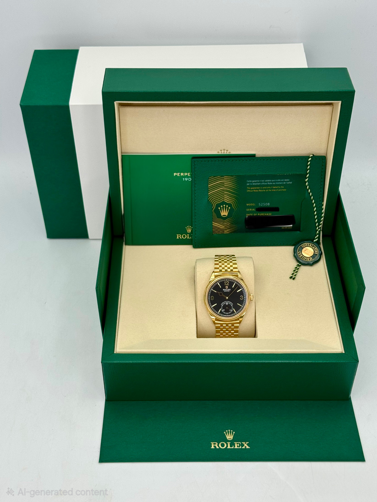 NEW 2026 Rolex 1908 39mm 52508 Yellow Gold Settimo Bracelet Black Dial
