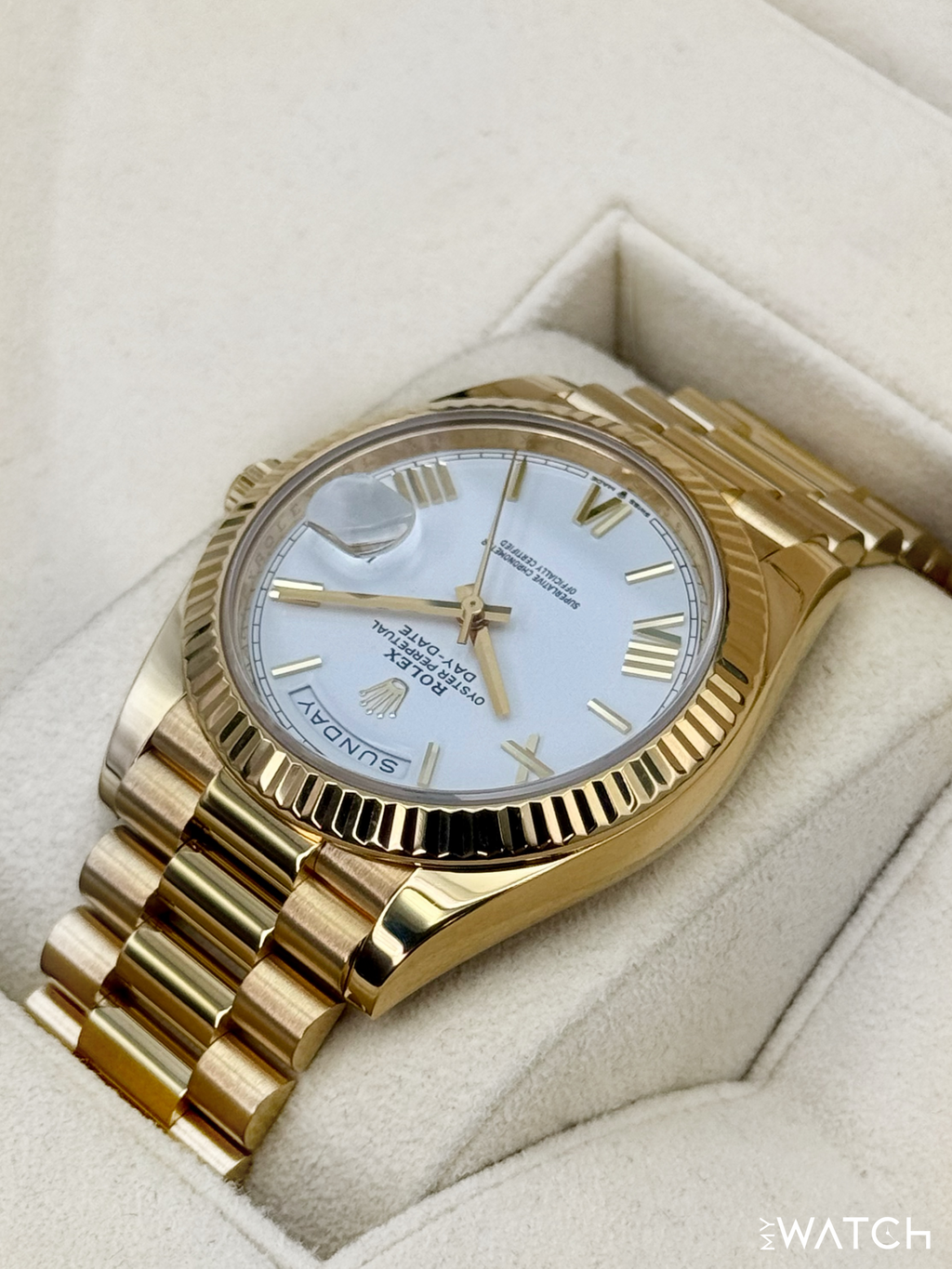 2021 Rolex Day-Date 40mm 228238 Presidential Roman Numeral White Dial