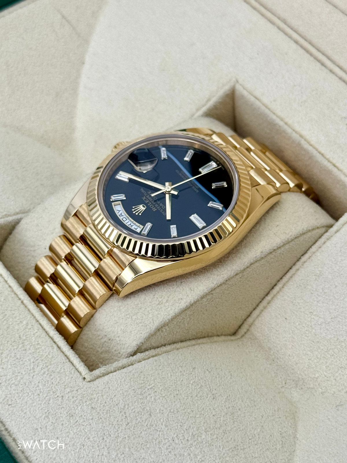 2024 Rolex Day-Date 40mm 228238 Yellow Gold Black Onyx Diamond Dial