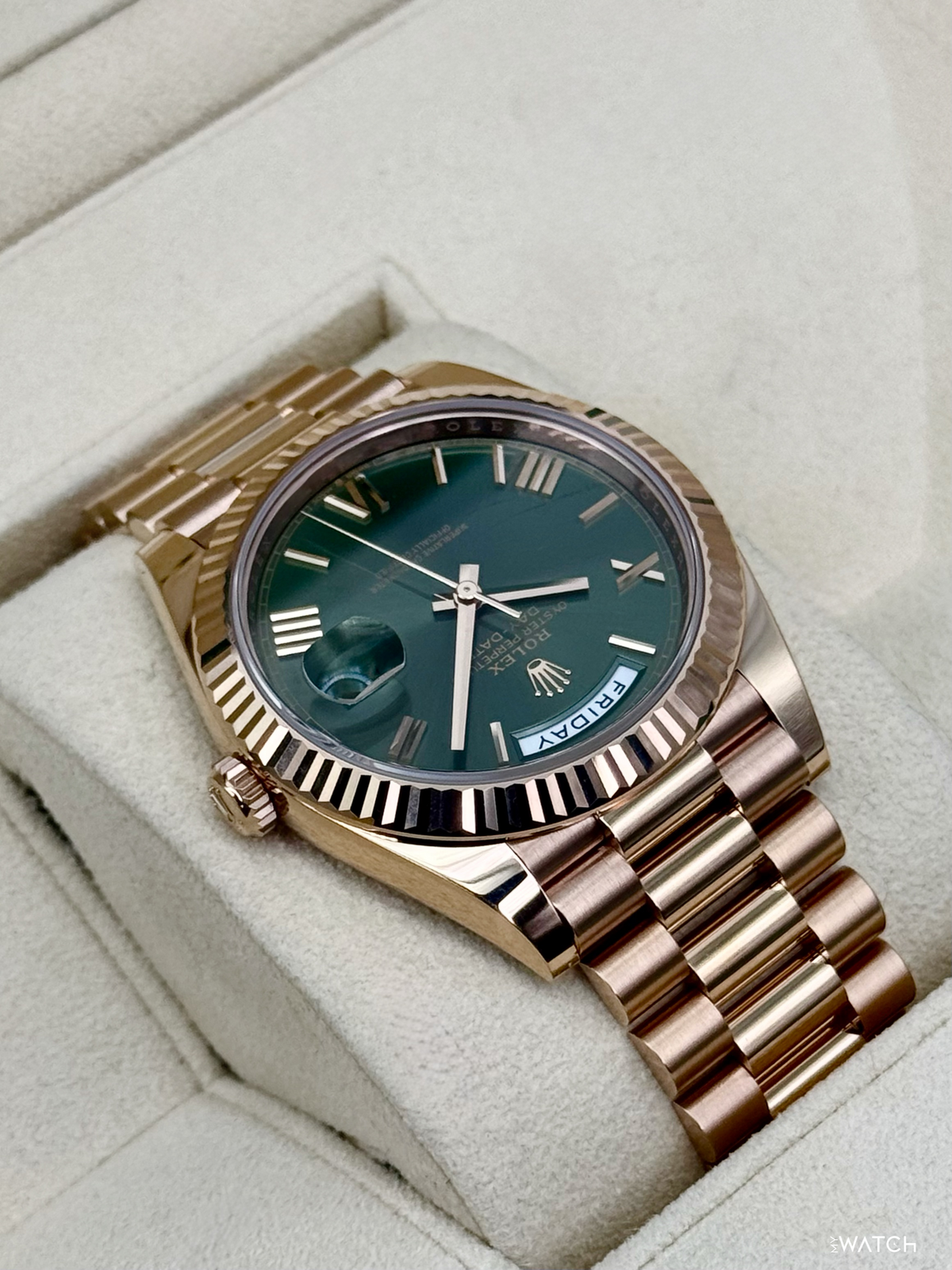 2025 Rolex Day-Date 40mm 228235 Presidential Rose Gold Olive Green Dial