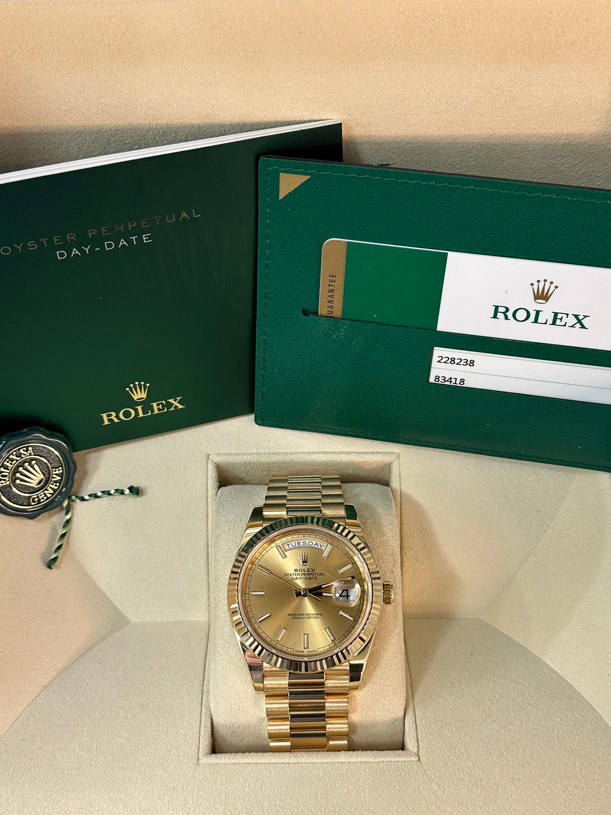 2016 Rolex Day-Date 40mm 228238 Presidential Champagne Dial